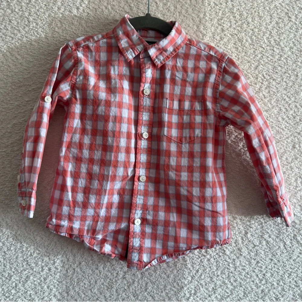 Janie And Jack Toddler Boys Button Down Plaid‎ Dress Shirt Size 18-24 Months
